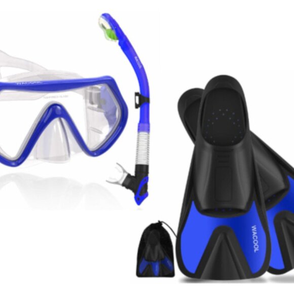 WACOOL Snorkeling Diving Scuba Package Set Anti-Fog Mask, Snorkel, Fins, Unisex - Picture 1 of 10